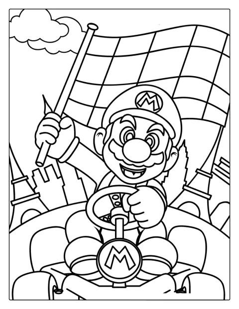 Mario participa en una carrera de karts.