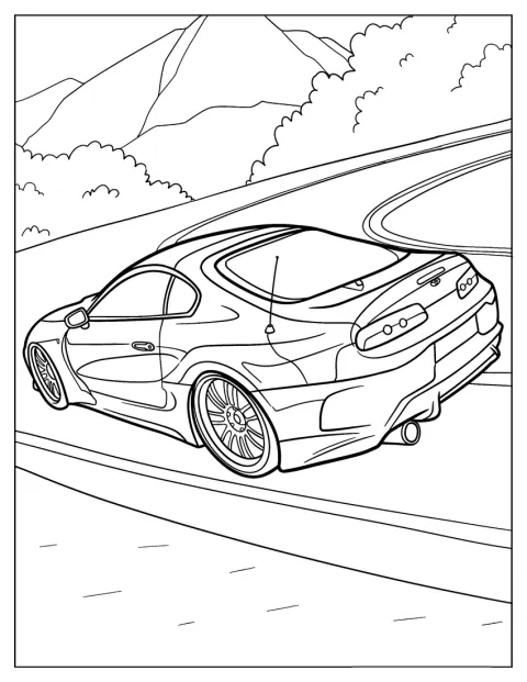 Een Toyota Supra-sportwagen racet over het circuit.
