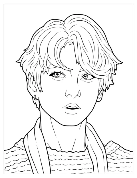 Jungkookの顔をリアルなタッチで描いています。