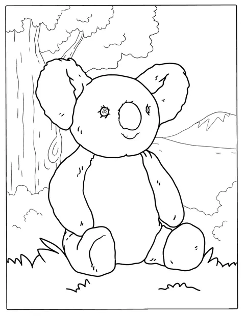 En koala sitter på gresset og hviler.