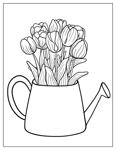 Tulipas crescem dentro de um regador.
