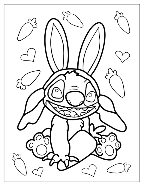 Stitch má nasazená dlouhá králičí uši.