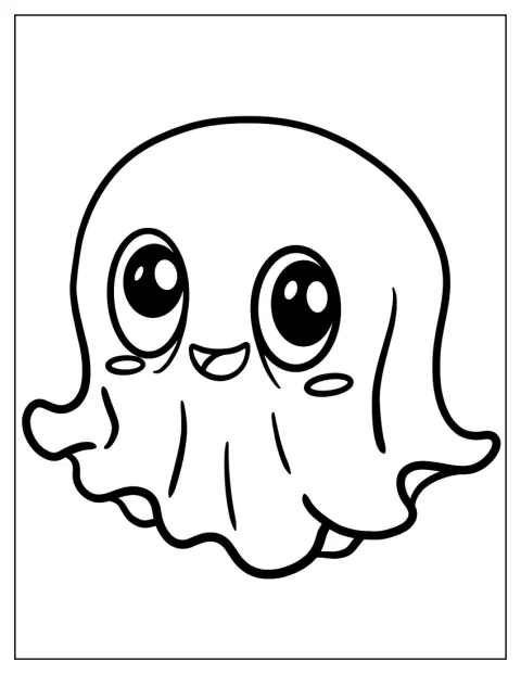 Een schattig spookje in chibi-stijl staat afgebeeld.
