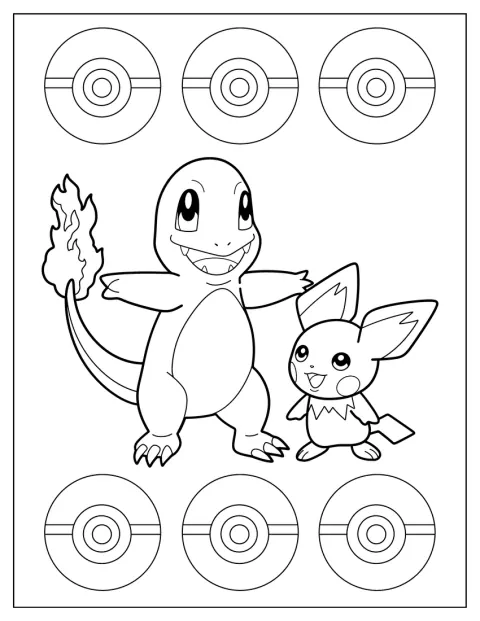 Charmander ja Pichu ovat vierekkäin.