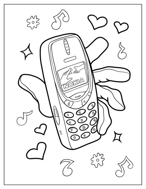 Nokiaの携帯電話がY2K風のシンプルな線で描かれています。