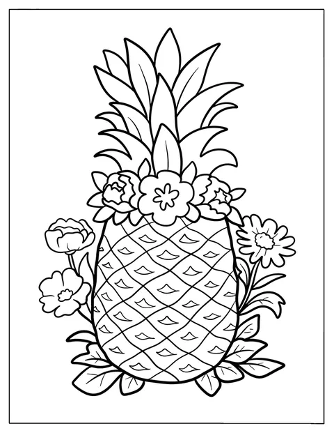 Des motifs floraux décorent la silhouette d’un ananas.