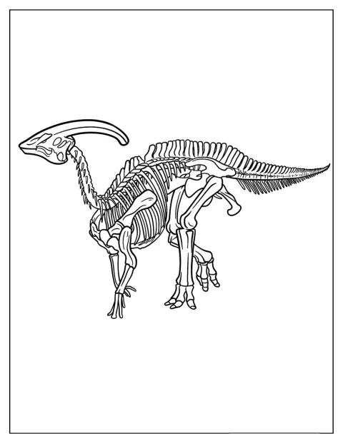 Un fósil de Parasaurolophus muestra sus huesos y su cresta.