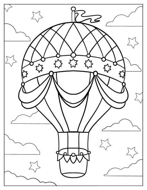 Un globo aerostático decorado flota en el cielo.