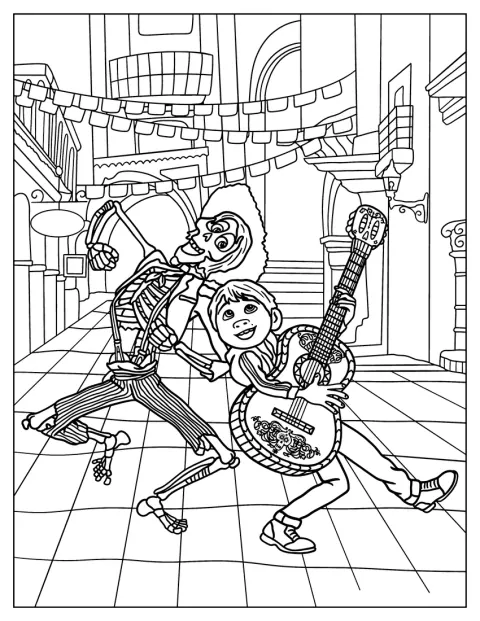 Miguel e Héctor ballano insieme mentre suonano la chitarra.