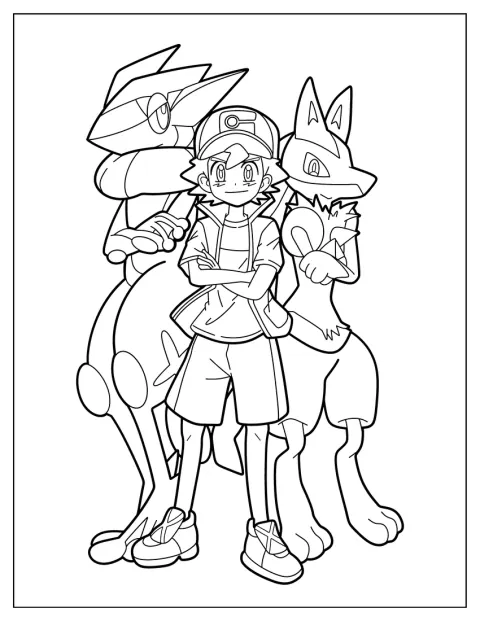 Ash Ketchum on Greninjan ja Lucarion seurassa.