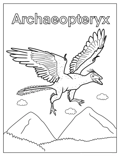 En Archaeopteryx breder ut vingarna och svävar genom himlen.