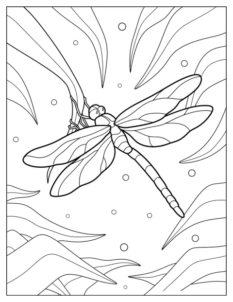 Une libellule s’agrippe à une feuille.