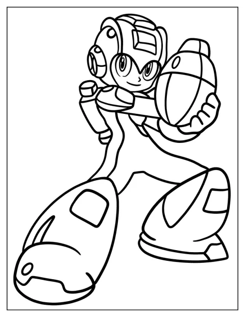 Chibi Mega Man drží svůj ruční kanón.