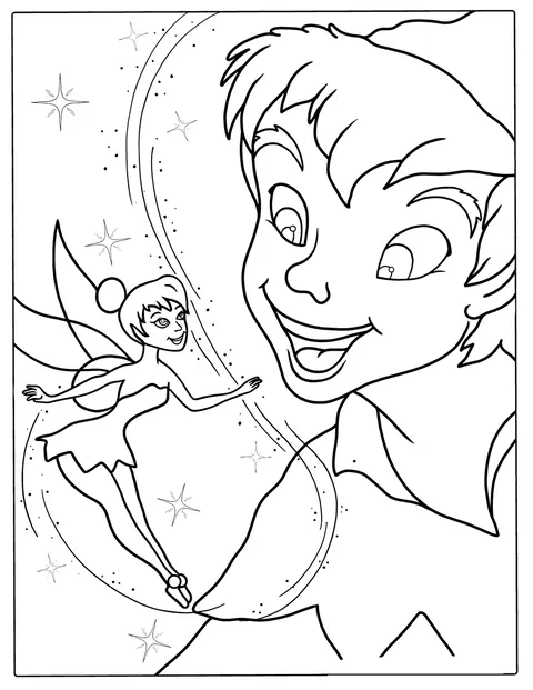 Fée Clochette et Peter Pan sont réunis dans un décor imaginaire.