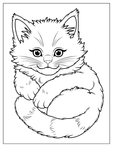 En fluffy killing ligger sammenrullet og hviler.
