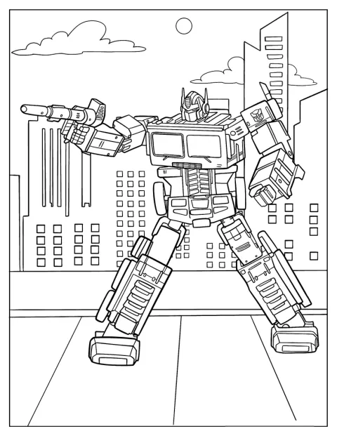 Optimus Prime míří a střílí z iontového blasteru.