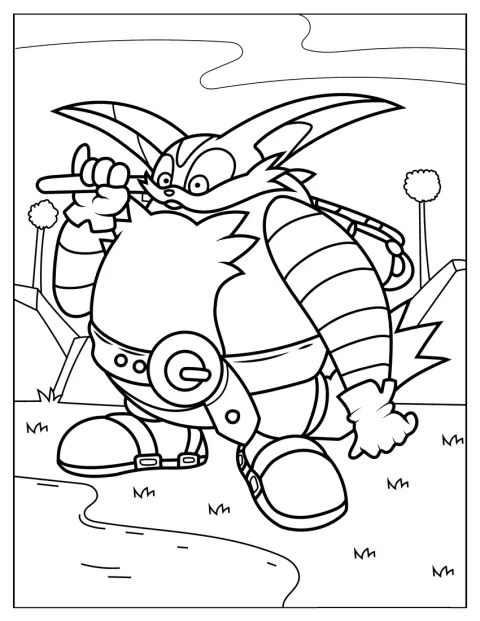 Big the Cat privește apa de pe malul unui lac.