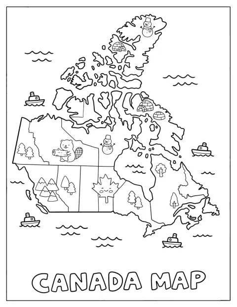 Un mapa de Canadá muestra iconos representativos de sus distintas regiones.