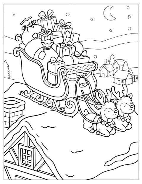 Santas Schlitten ist bis oben hin mit Weihnachtsgeschenken beladen.