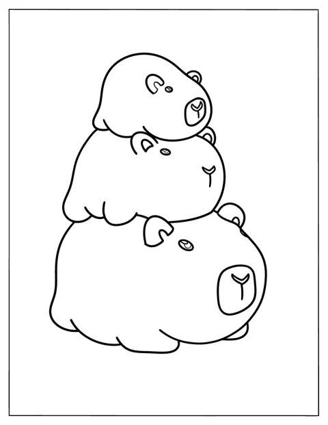 3匹のカピバラが、上へ上へと積み重なっています。