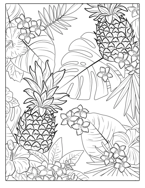 En ananas står omgiven av tropiska detaljer med hawaiiansk känsla.