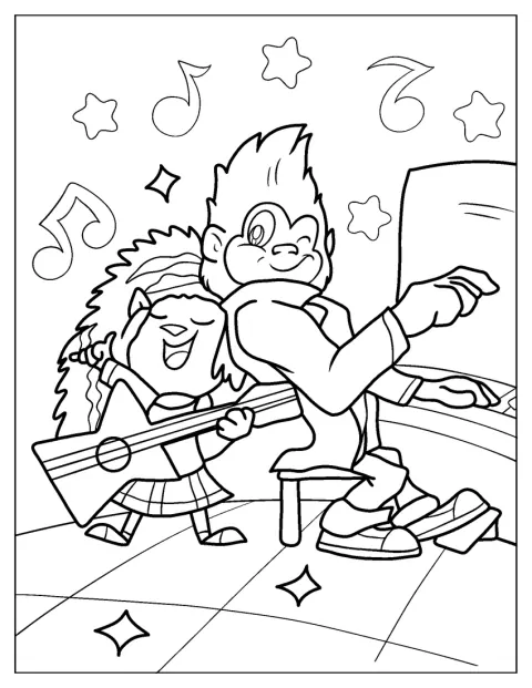 Johnny en Ash spelen samen muziek.