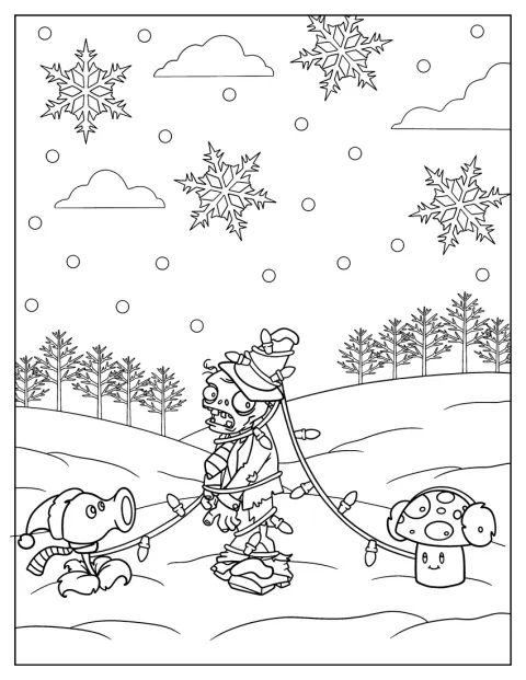 ゾンビがクリスマスの電飾にぐるぐる巻きになっています。