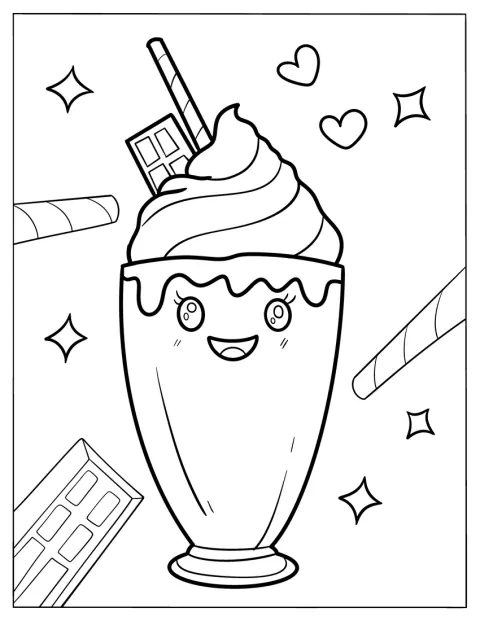 Un baton de ciocolată și unul de scorțișoară decorează milkshake-ul mare.