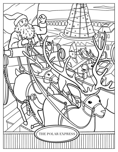 Le père Noël vole en traîneau au-dessus du pôle Nord.
