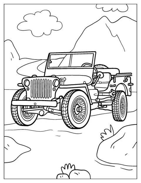 En arméjeep från andra världskriget står på marken.