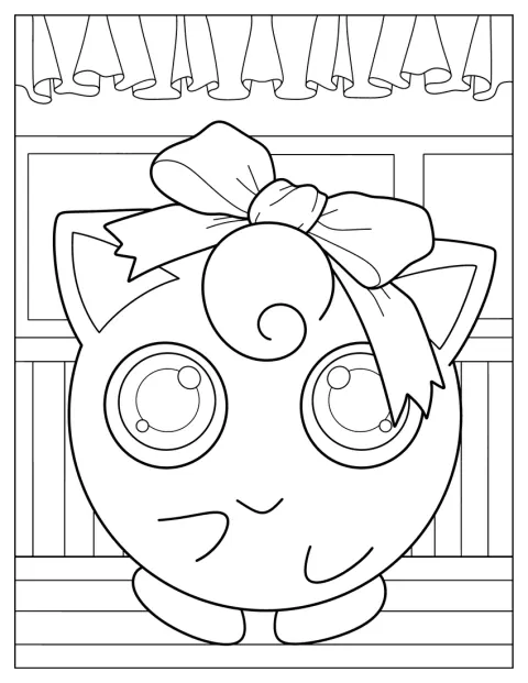 Easy Jigglypuff Coloring Page Wearing Large Bow For Kids