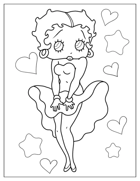Betty Boop recria a famosa pose de Marilyn Monroe, com o vestido levantado pelo vento.