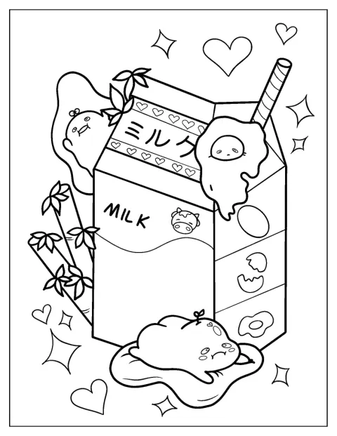 牛乳パックのそばで、ぐでたまが横になって眠っています。
