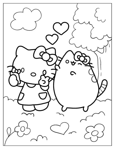Hello Kitty e Pusheen juntam-se para tirar uma selfie.