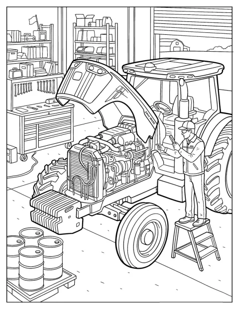 John Deere Tractor Undergoing Engine Maintenance