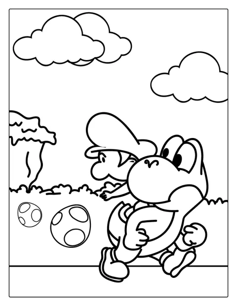 Papieren Yoshi en Baby Mario staan samen afgebeeld.