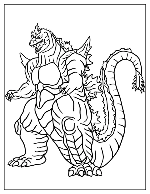 Szuper Godzilla fenyegetően áll, készen arra, hogy akcióba lendüljön.