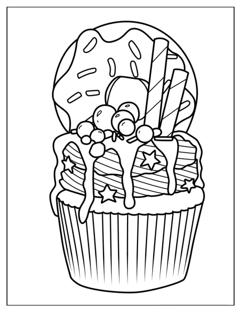 En cupcake står bredvid en munk.