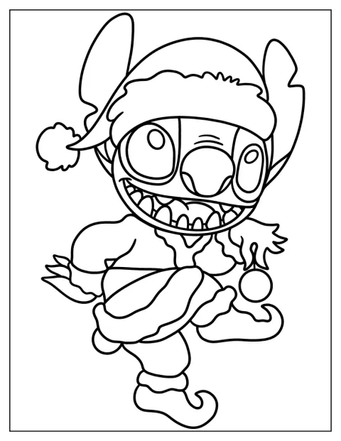 Stitch sonríe con un gorro de Papá Noel.