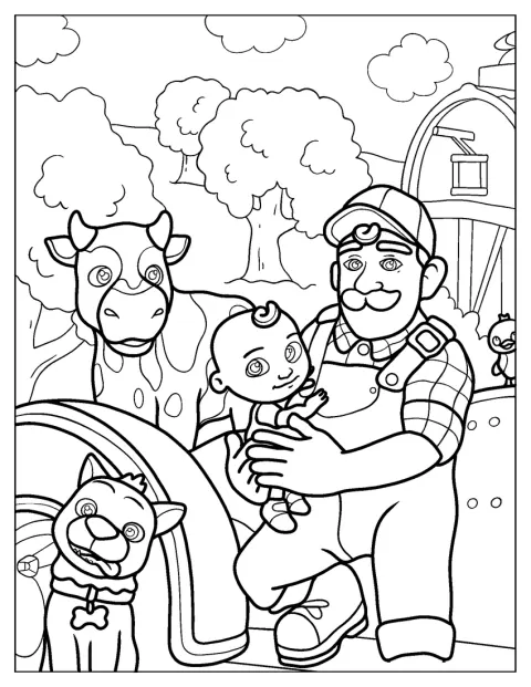 Dědeček je s JJ a Bingem na farmě.