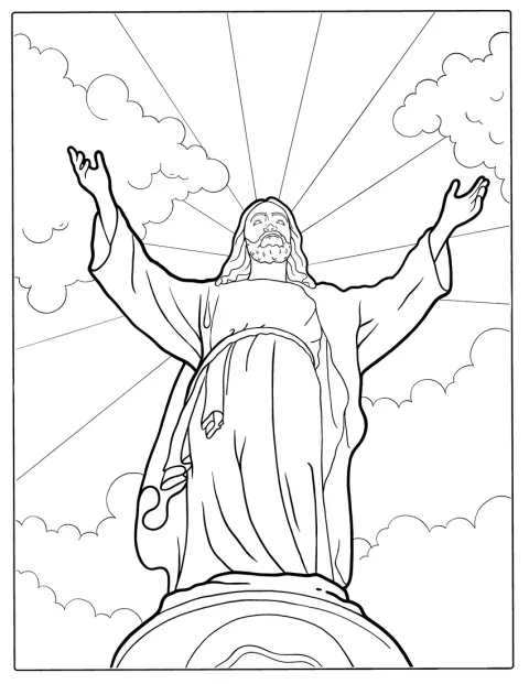 Jeesus siunaa taivaassa pilvien keskellä.