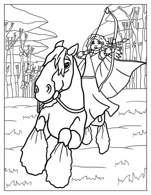 Merida Coloring Page Shooting Arrow While On Horse