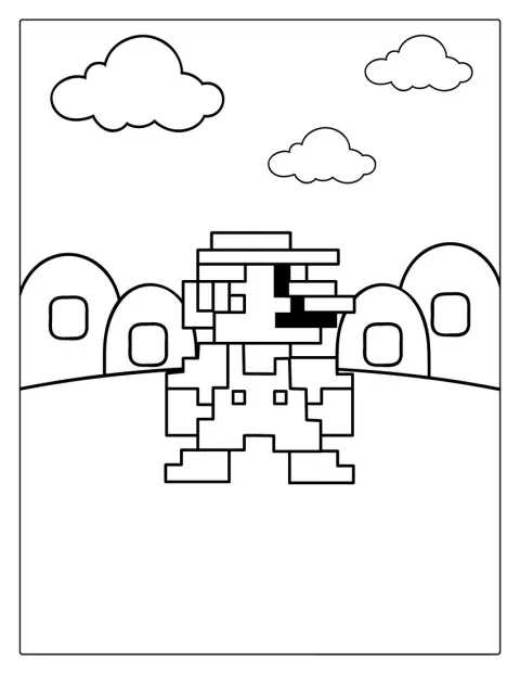 Mario je zobrazen v retro pixelové podobě.