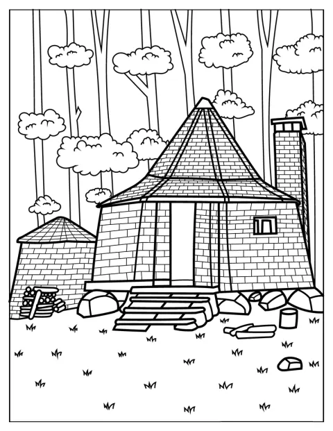 La cabaña de Hagrid se encuentra rodeada de vegetación.