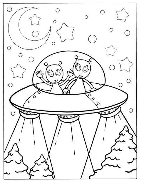 2人の宇宙人がUFOの中に座っています。