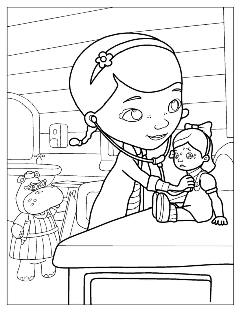 Doc McStuffins Coloring Page Using Stethoscope On Susie Sunshine