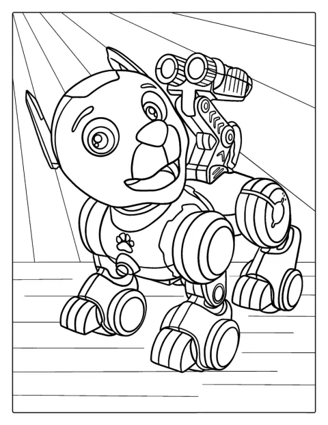 En robothund står med mekaniske detaljer på kroppen.