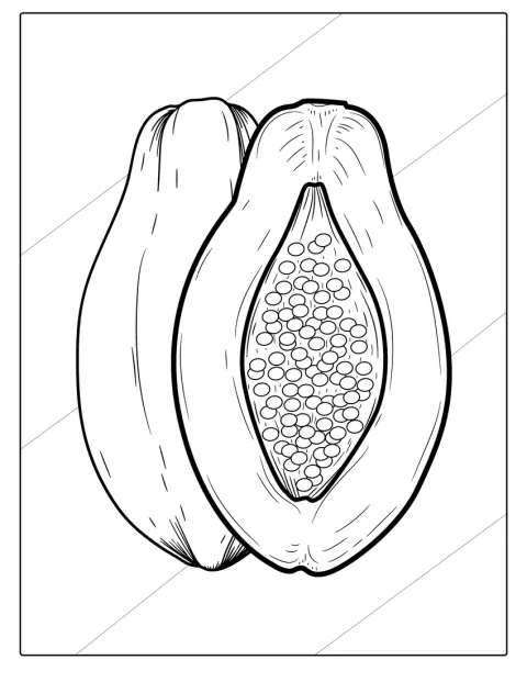 Un fruct de pawpaw este deschis și își arată semințele.