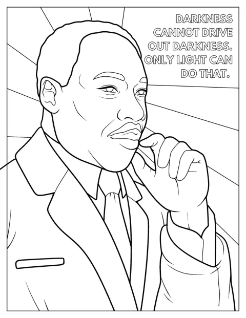 Un ritratto di Martin Luther King Jr accompagna la frase «Darkness Cannot Drive Out Darkness».