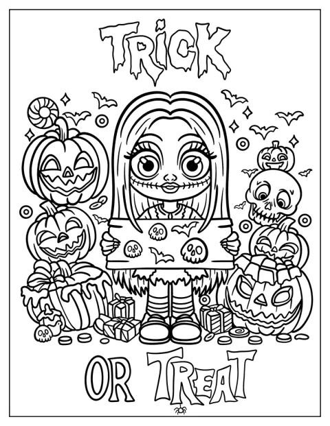 Upiorna szmaciana lalka wyrusza po słodycze w halloweenową noc.